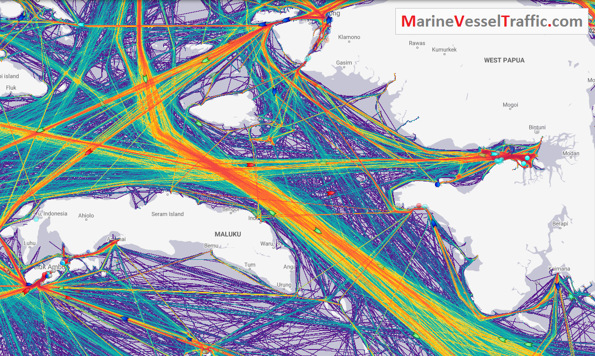 Live Marine Traffic, Density Map and Current Position of ships in CERAM SEA
